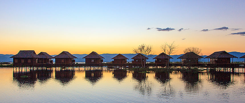 cottages in sunset